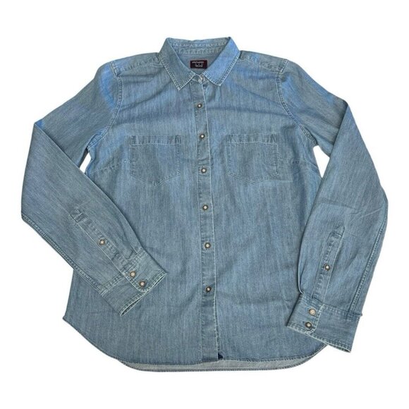 UNTUCKIT Womens Alleanza Button Up Blouse~Size 2~Chambray Blue Long Sleeve NWT - Picture 6 of 10